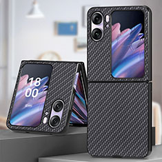 Luxury Leather Matte Finish and Plastic Back Cover Case SD1 for Oppo Find N2 Flip 5G Black