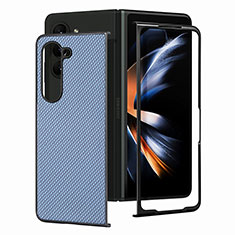 Luxury Leather Matte Finish and Plastic Back Cover Case SD1 for Samsung Galaxy Z Fold5 5G Blue