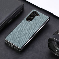 Luxury Leather Matte Finish and Plastic Back Cover Case SD10 for Samsung Galaxy Z Fold5 5G Mint Blue