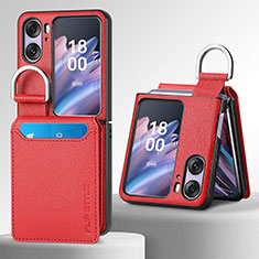 Luxury Leather Matte Finish and Plastic Back Cover Case SD12 for Oppo Find N2 Flip 5G Red