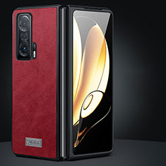 Luxury Leather Matte Finish and Plastic Back Cover Case SD2 for Huawei Honor Magic V 5G Red