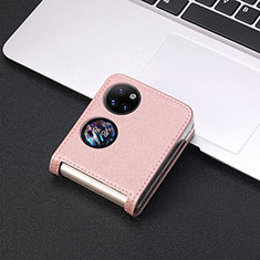 Luxury Leather Matte Finish and Plastic Back Cover Case SD2 for Huawei P50 Pocket Rose Gold