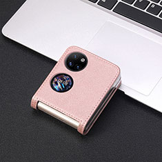Luxury Leather Matte Finish and Plastic Back Cover Case SD2 for Huawei P60 Pocket Rose Gold