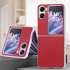 Luxury Leather Matte Finish and Plastic Back Cover Case SD2 for Oppo Find N2 Flip 5G Red