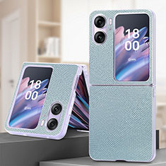 Luxury Leather Matte Finish and Plastic Back Cover Case SD2 for Oppo Find N2 Flip 5G Sky Blue