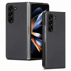 Luxury Leather Matte Finish and Plastic Back Cover Case SD2 for Samsung Galaxy Z Fold5 5G Black