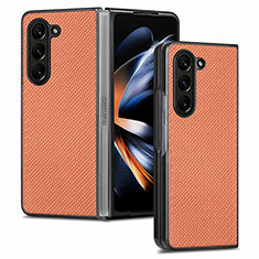 Luxury Leather Matte Finish and Plastic Back Cover Case SD2 for Samsung Galaxy Z Fold5 5G Brown