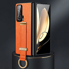 Luxury Leather Matte Finish and Plastic Back Cover Case SD3 for Huawei Honor Magic V 5G Orange