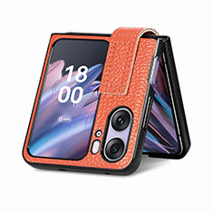 Luxury Leather Matte Finish and Plastic Back Cover Case SD3 for Oppo Find N2 Flip 5G Orange