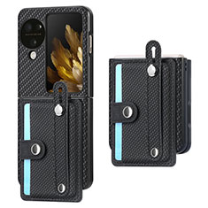 Luxury Leather Matte Finish and Plastic Back Cover Case SD3 for Oppo Find N3 Flip 5G Black