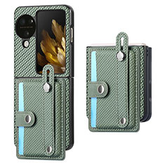 Luxury Leather Matte Finish and Plastic Back Cover Case SD3 for Oppo Find N3 Flip 5G Green