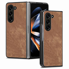 Luxury Leather Matte Finish and Plastic Back Cover Case SD3 for Samsung Galaxy Z Fold5 5G Brown