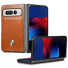 Luxury Leather Matte Finish and Plastic Back Cover Case SD4 for Google Pixel Fold 5G Brown