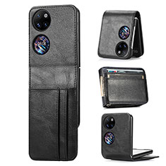 Luxury Leather Matte Finish and Plastic Back Cover Case SD4 for Huawei P60 Pocket Black