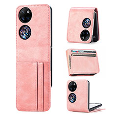 Luxury Leather Matte Finish and Plastic Back Cover Case SD4 for Huawei P60 Pocket Rose Gold