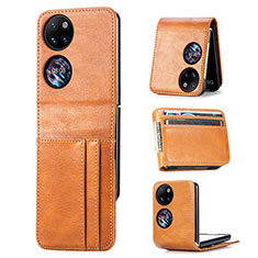 Luxury Leather Matte Finish and Plastic Back Cover Case SD4 for Huawei Pocket S Brown