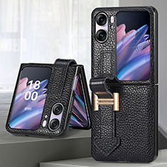 Luxury Leather Matte Finish and Plastic Back Cover Case SD4 for Oppo Find N2 Flip 5G Black