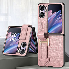 Luxury Leather Matte Finish and Plastic Back Cover Case SD4 for Oppo Find N2 Flip 5G Pink