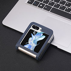 Luxury Leather Matte Finish and Plastic Back Cover Case SD4 for Samsung Galaxy Z Flip5 5G Blue