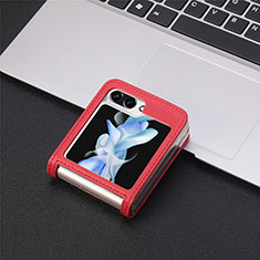 Luxury Leather Matte Finish and Plastic Back Cover Case SD4 for Samsung Galaxy Z Flip5 5G Red