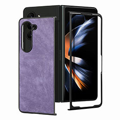 Luxury Leather Matte Finish and Plastic Back Cover Case SD4 for Samsung Galaxy Z Fold5 5G Purple