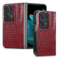 Luxury Leather Matte Finish and Plastic Back Cover Case SD5 for Oppo Find N2 5G Red