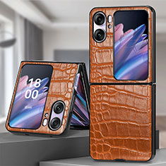 Luxury Leather Matte Finish and Plastic Back Cover Case SD5 for Oppo Find N2 Flip 5G Brown