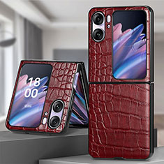 Luxury Leather Matte Finish and Plastic Back Cover Case SD5 for Oppo Find N2 Flip 5G Red