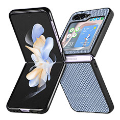 Luxury Leather Matte Finish and Plastic Back Cover Case SD5 for Samsung Galaxy Z Flip5 5G Blue