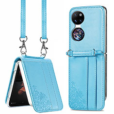 Luxury Leather Matte Finish and Plastic Back Cover Case SD6 for Huawei P60 Pocket Sky Blue