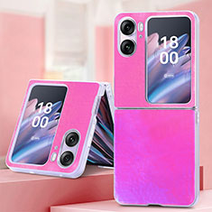 Luxury Leather Matte Finish and Plastic Back Cover Case SD6 for Oppo Find N2 Flip 5G Hot Pink