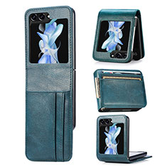 Luxury Leather Matte Finish and Plastic Back Cover Case SD6 for Samsung Galaxy Z Flip5 5G Blue