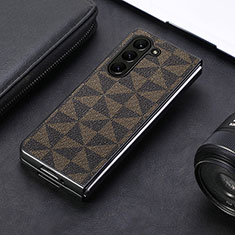 Luxury Leather Matte Finish and Plastic Back Cover Case SD6 for Samsung Galaxy Z Fold5 5G Brown