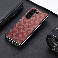 Luxury Leather Matte Finish and Plastic Back Cover Case SD6 for Samsung Galaxy Z Fold5 5G Red