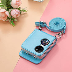 Luxury Leather Matte Finish and Plastic Back Cover Case SD7 for Huawei P60 Pocket Sky Blue