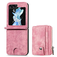 Luxury Leather Matte Finish and Plastic Back Cover Case SD7 for Samsung Galaxy Z Flip5 5G Pink