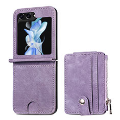 Luxury Leather Matte Finish and Plastic Back Cover Case SD7 for Samsung Galaxy Z Flip5 5G Purple