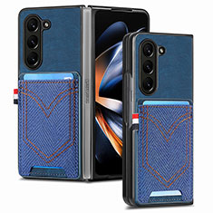 Luxury Leather Matte Finish and Plastic Back Cover Case SD7 for Samsung Galaxy Z Fold5 5G Blue