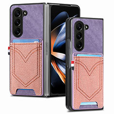 Luxury Leather Matte Finish and Plastic Back Cover Case SD7 for Samsung Galaxy Z Fold5 5G Purple