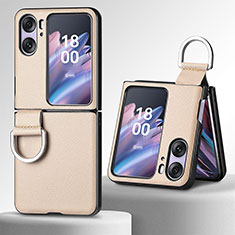 Luxury Leather Matte Finish and Plastic Back Cover Case SD8 for Oppo Find N2 Flip 5G Khaki