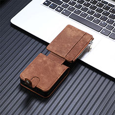 Luxury Leather Matte Finish and Plastic Back Cover Case SD8 for Samsung Galaxy Z Flip5 5G Brown