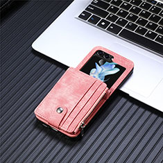 Luxury Leather Matte Finish and Plastic Back Cover Case SD8 for Samsung Galaxy Z Flip5 5G Pink