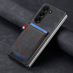 Luxury Leather Matte Finish and Plastic Back Cover Case SD8 for Samsung Galaxy Z Fold5 5G Black