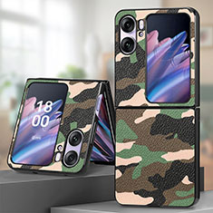 Luxury Leather Matte Finish and Plastic Back Cover Case SD9 for Oppo Find N2 Flip 5G Green