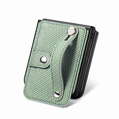 Luxury Leather Matte Finish and Plastic Back Cover Case SD9 for Samsung Galaxy Z Flip5 5G Green