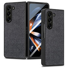 Luxury Leather Matte Finish and Plastic Back Cover Case SD9 for Samsung Galaxy Z Fold5 5G Black