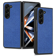 Luxury Leather Matte Finish and Plastic Back Cover Case SD9 for Samsung Galaxy Z Fold5 5G Blue