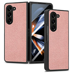 Luxury Leather Matte Finish and Plastic Back Cover Case SD9 for Samsung Galaxy Z Fold5 5G Pink