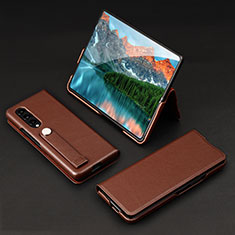 Luxury Leather Matte Finish and Plastic Back Cover Case T02 for Samsung Galaxy Z Fold3 5G Brown