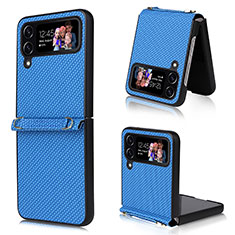 Luxury Leather Matte Finish and Plastic Back Cover Case T07 for Samsung Galaxy Z Flip4 5G Blue